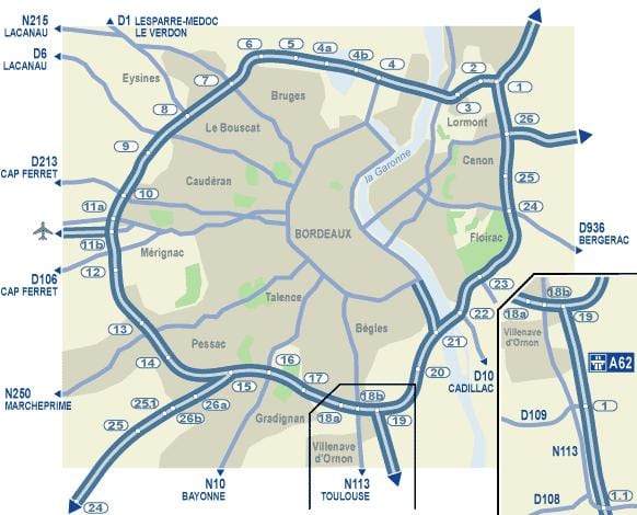 Bordeaux ramani ya barabara