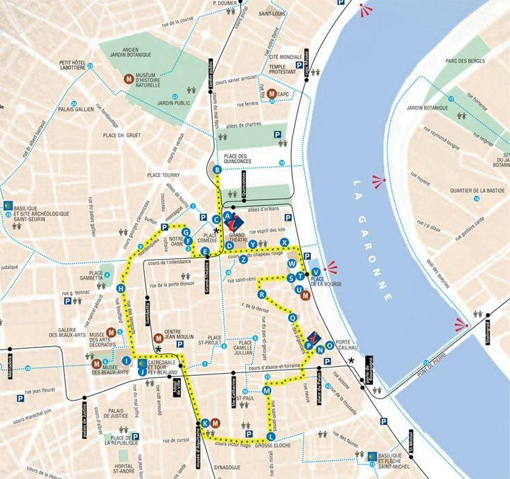 ramani ya Bordeaux ziara ya kutembea