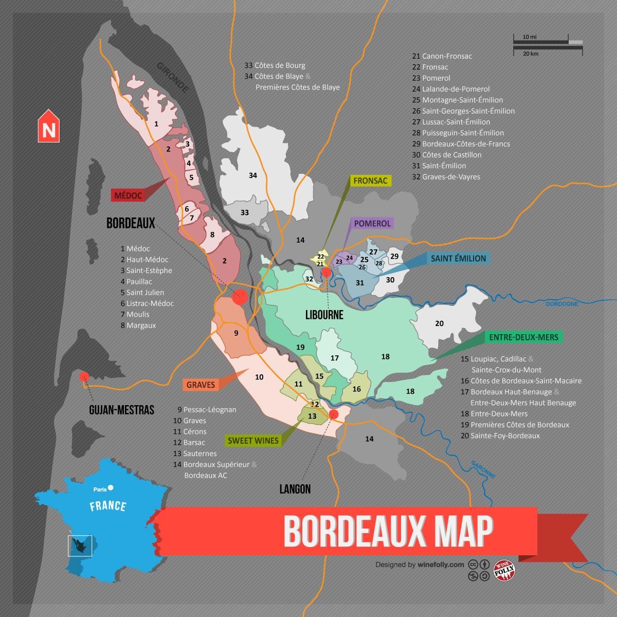 Bordeaux mvinyo nchi ramani