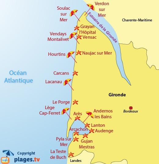 ramani ya Bordeaux pwani