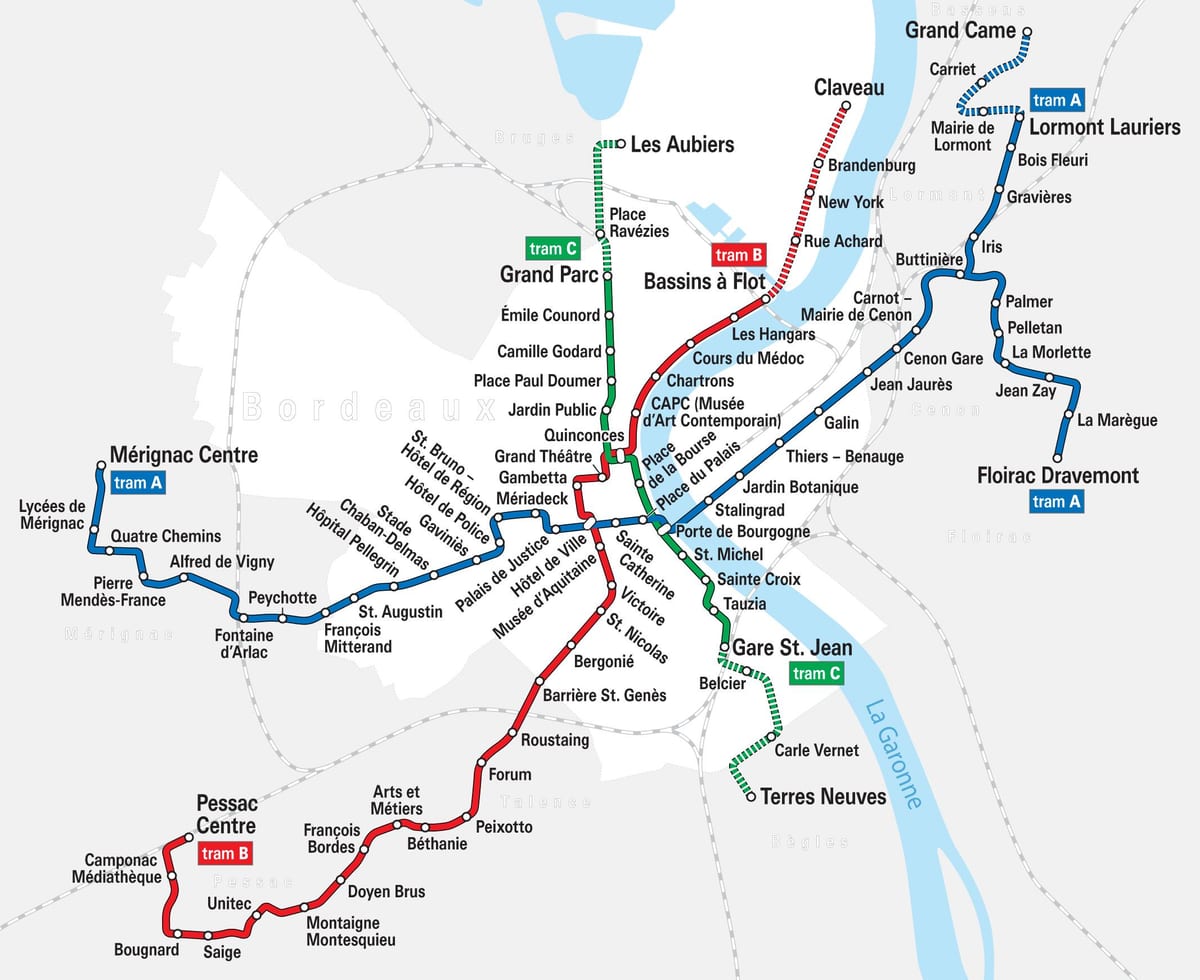Bordeaux tram ramani ya njia
