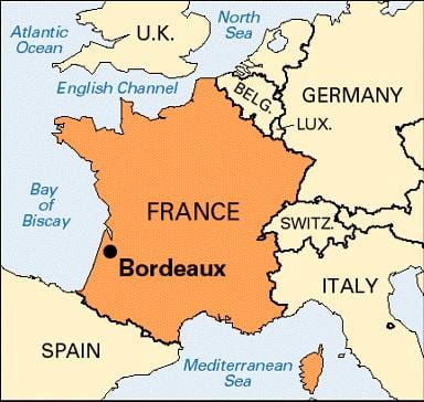 Bordeaux kwenye ramani