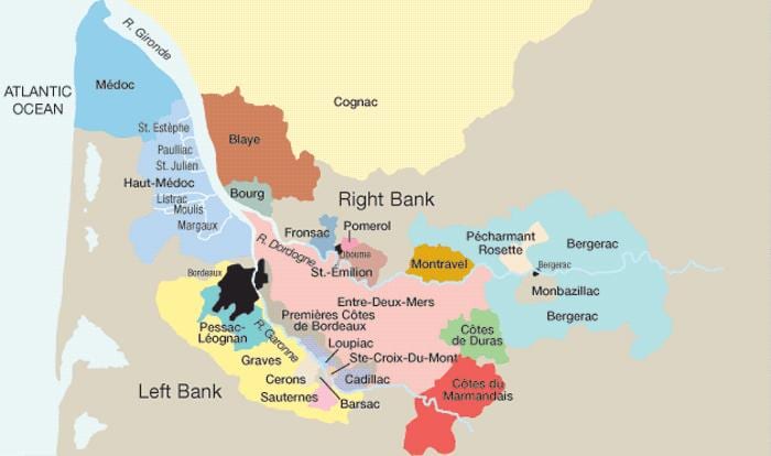 kushoto benki ya Bordeaux ramani