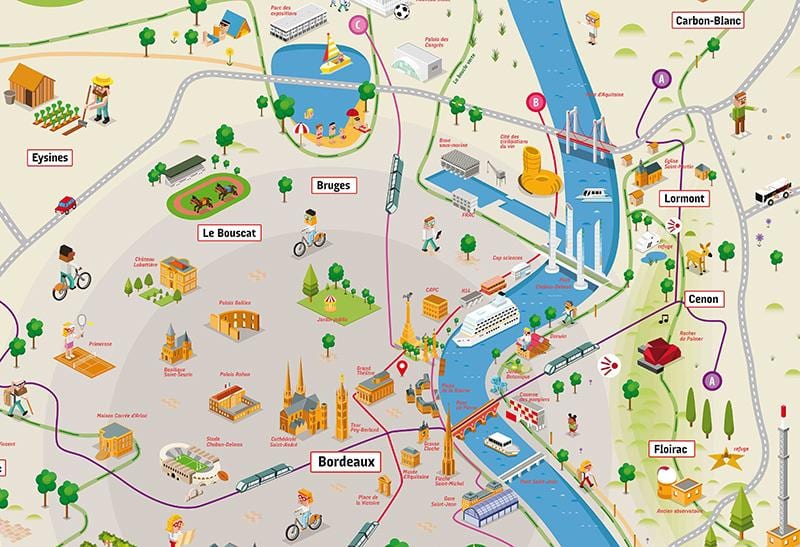 Bordeaux na yanayozunguka eneo ramani
