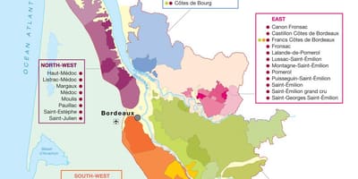 Ramani ya Bordeaux mvinyo ya nchi