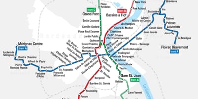 Bordeaux tram ramani ya njia